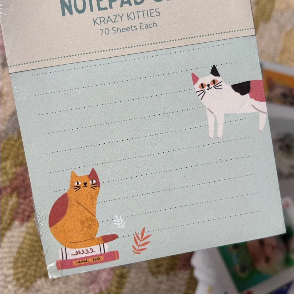 OCS Designs Krazy Kitties Notepad Set NWT 140 lined sheets + 3D Cat Card Deck